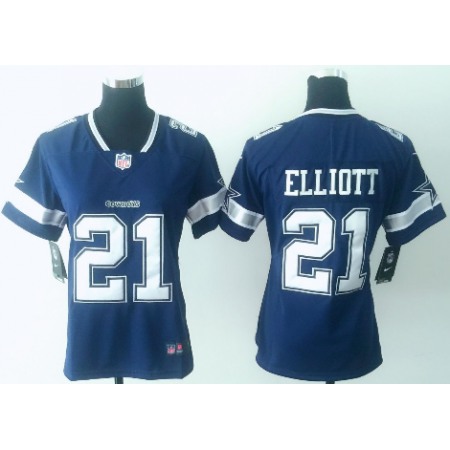 Women's Dallas Cowboys #21 Ezekiel Elliott Navy Blue Untouchable Limited Stitched NFL Jersey