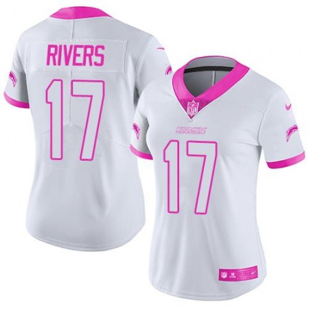Chargers #17 Philip Rivers White/Pink Women's Stitched NFL Limited Rush Fashion Jersey