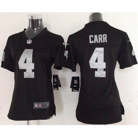 Raiders #4 Derek Carr Black Team Color Women's Stitched NFL Elite Jersey
