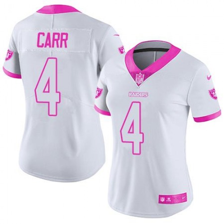 Raiders #4 Derek Carr White/Pink Women's Stitched NFL Limited Rush Fashion Jersey