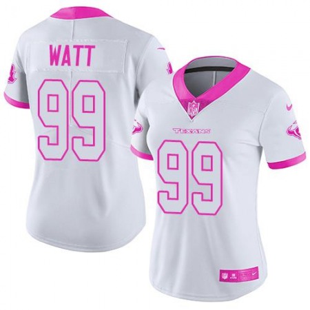 Texans #99 J.J. Watt White/Pink Women's Stitched NFL Limited Rush Fashion Jersey