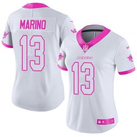 Dolphins #13 Dan Marino White/Pink Women's Stitched NFL Limited Rush Fashion Jersey