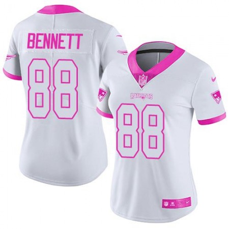 Patriots #88 Martellus Bennett White/Pink Women's Stitched NFL Limited Rush Fashion Jersey