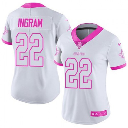 Saints #22 Mark Ingram White/Pink Women's Stitched NFL Limited Rush Fashion Jersey