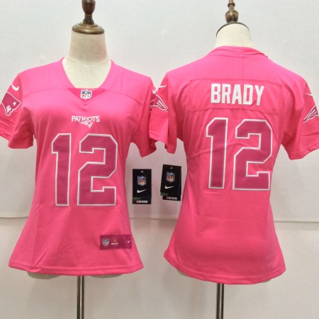 Women's New England Patriots #12 Tom Brady Pink Limited Rush Fashion Stitched NFL Jersey