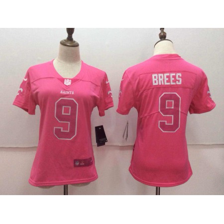 Women's New Orleans Saints #9 Drew Brees Pink Limited Rush Fashion Stitched NFL Jersey