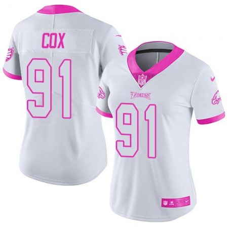 Eagles #91 Fletcher Cox White/Pink Women's Stitched NFL Limited Rush Fashion Jersey