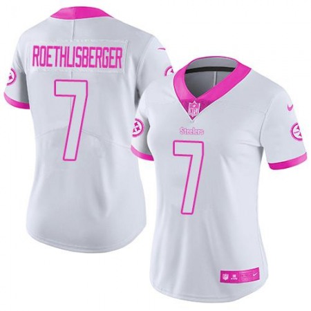 Steelers #7 Ben Roethlisberger White/Pink Women's Stitched NFL Limited Rush Fashion Jersey