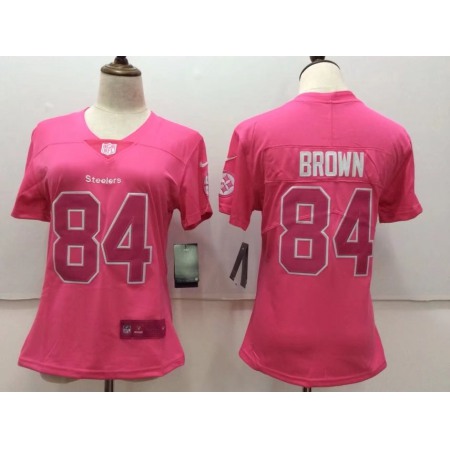 Women's Pittsburgh Steelers #84 Antonio Brown Pink Stitched NFL Limited Rush Fashion Jersey