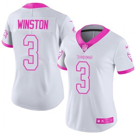 Buccaneers #3 Jameis Winston White/Pink Women's Stitched NFL Limited Rush Fashion Jersey