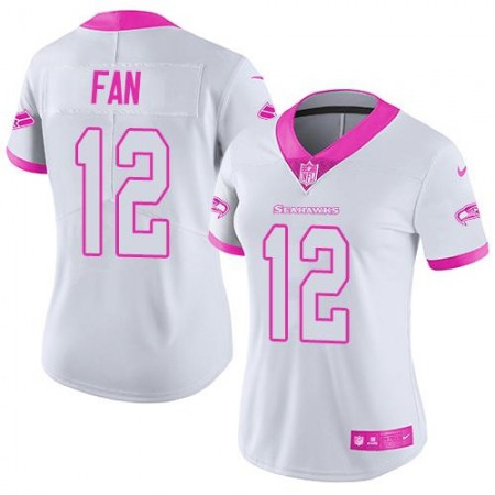Seahawks #12 Fan White/Pink Women's Stitched NFL Limited Rush Fashion Jersey