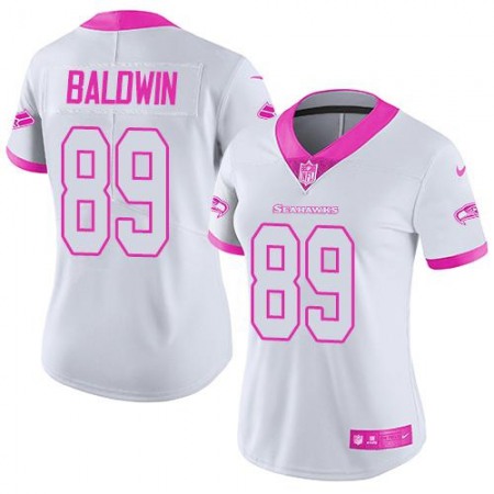 Seahawks #89 Doug Baldwin White/Pink Women's Stitched NFL Limited Rush Fashion Jersey