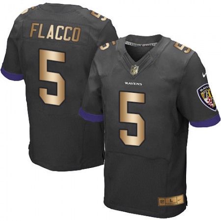 Ravens #5 Joe Flacco Black Alternate Men's Stitched NFL New Elite Gold Jersey