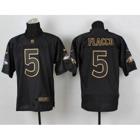 Ravens #5 Joe Flacco Black Gold No. Fashion Men's Stitched NFL Elite Jersey