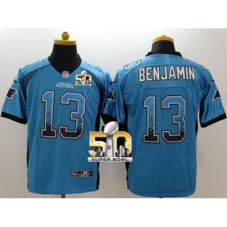 Panthers #13 Kelvin Benjamin Blue Alternate Super Bowl 50 Men's Stitched NFL Elite Drift Fashion Jersey