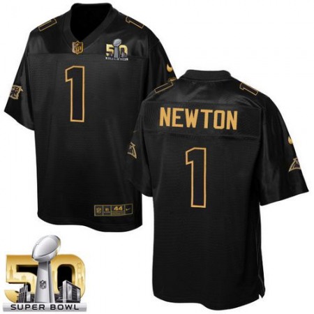Panthers #1 Cam Newton Black Super Bowl 50 Men's Stitched NFL Elite Pro Line Gold Collection Jersey