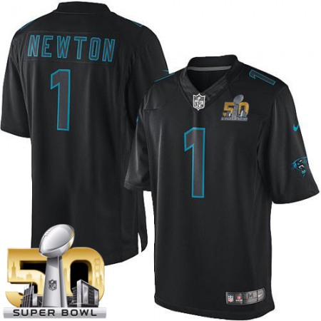 Panthers #1 Cam Newton Black Super Bowl 50 Men's Stitched NFL Impact Limited Jersey