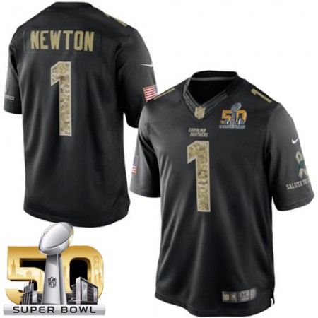 Panthers #1 Cam Newton Black Super Bowl 50 Men's Stitched NFL Limited Salute to Service Jersey