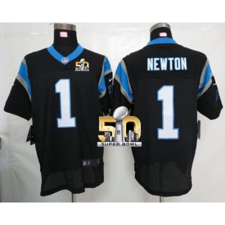 Panthers #1 Cam Newton Black Team Color Super Bowl 50 Men's Stitched NFL Elite Jersey