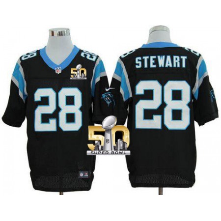 Panthers #28 Jonathan Stewart Black Team Color Super Bowl 50 Men's Stitched NFL Elite Jersey