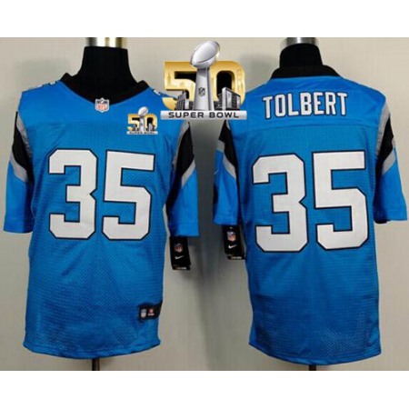 Panthers #35 Mike Tolbert Blue Alternate Super Bowl 50 Men's Stitched NFL Elite Jersey
