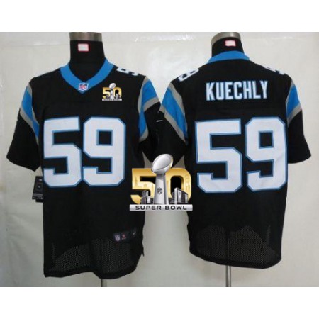 Panthers #59 Luke Kuechly Black Team Color Super Bowl 50 Men's Stitched NFL Elite Jersey