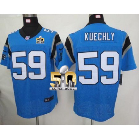 Panthers #59 Luke Kuechly Blue Alternate Super Bowl 50 Men's Stitched NFL Elite Jersey