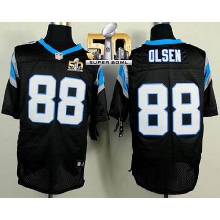 Panthers #88 Greg Olsen Black Team Color Super Bowl 50 Men's Stitched NFL Elite Jersey
