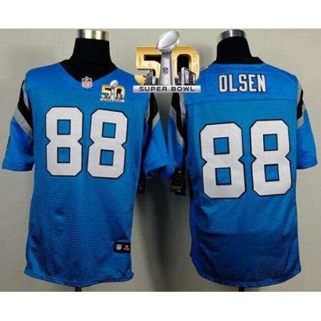 Panthers #88 Greg Olsen Blue Alternate Super Bowl 50 Men's Stitched NFL Elite Jersey