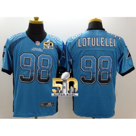 Panthers #98 Star Lotulelei Blue Alternate Super Bowl 50 Men's Stitched NFL Elite Drift Fashion Jersey