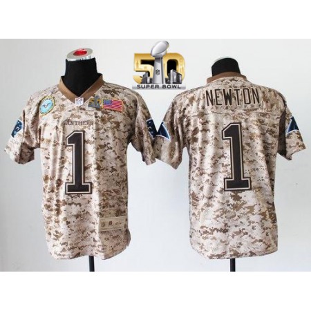 Panthers #1 Cam Newton Camo Super Bowl 50 Men's Stitched NFL New Elite USMC Jersey