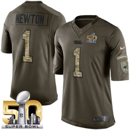 Panthers #1 Cam Newton Green Super Bowl 50 Men's Stitched NFL Limited Salute to Service Jersey