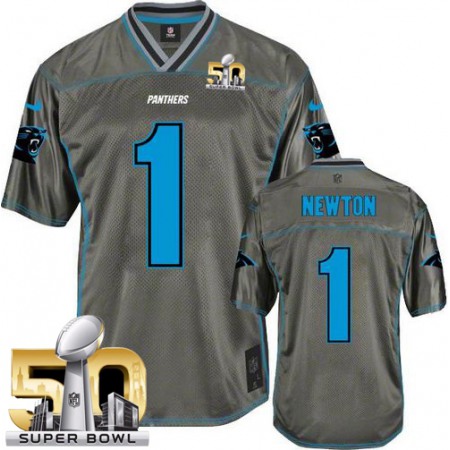 Panthers #1 Cam Newton Grey Super Bowl 50 Men's Stitched NFL Elite Vapor Jersey