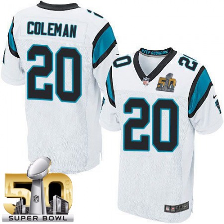 Panthers #20 Kurt Coleman White Super Bowl 50 Men's Stitched NFL Elite Jersey