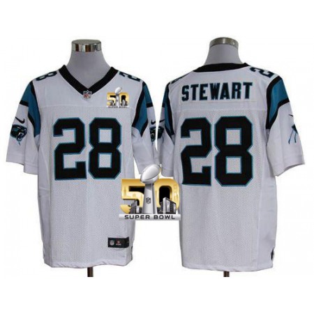 Panthers #28 Jonathan Stewart White Super Bowl 50 Men's Stitched NFL Elite Jersey
