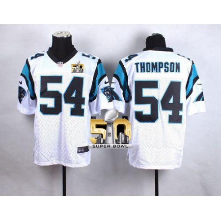 Panthers #54 Shaq Thompson White Super Bowl 50 Men's Stitched NFL Elite Jersey
