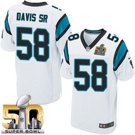 Panthers #58 Thomas Davis Sr White Super Bowl 50 Men's Stitched NFL Elite Jersey