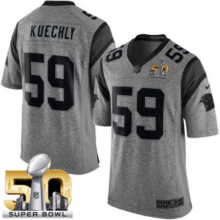 Panthers #59 Luke Kuechly Gray Super Bowl 50 Men's Stitched NFL Limited Gridiron Gray Jersey