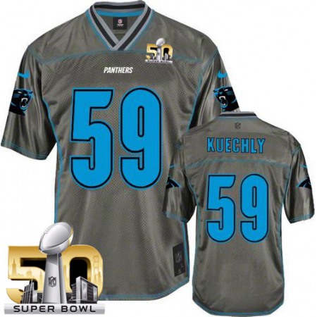 Panthers #59 Luke Kuechly Grey Super Bowl 50 Men's Stitched NFL Elite Vapor Jersey