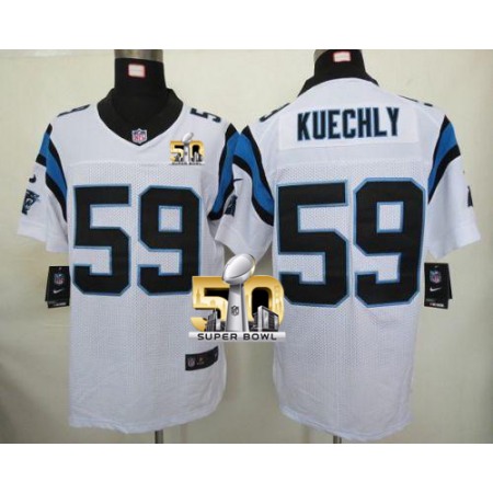Panthers #59 Luke Kuechly White Super Bowl 50 Men's Stitched NFL Elite Jersey
