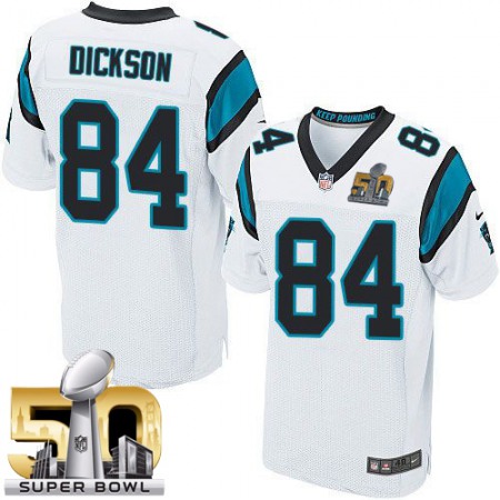 Panthers #84 Ed Dickson White Super Bowl 50 Men's Stitched NFL Elite Jersey