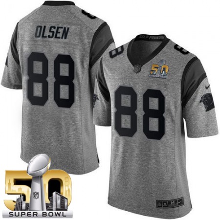 Panthers #88 Greg Olsen Gray Super Bowl 50 Men's Stitched NFL Limited Gridiron Gray Jersey
