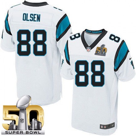 Panthers #88 Greg Olsen White Super Bowl 50 Men's Stitched NFL Elite Jersey