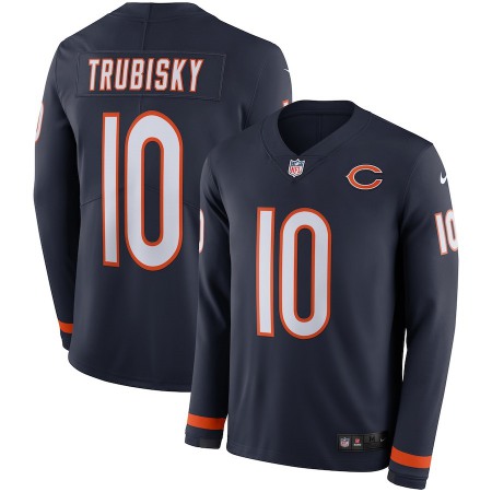 Men's Chicago Bears #10 Trubisky Navy Therma Long Sleeve Stitched NFL Jersey