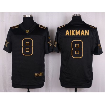 Cowboys #8 Troy Aikman Black Men's Stitched NFL Elite Pro Line Gold Collection Jersey