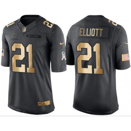 Cowboys #21 Ezekiel Elliott Black Men's Stitched NFL Limited Gold Salute To Service Jersey