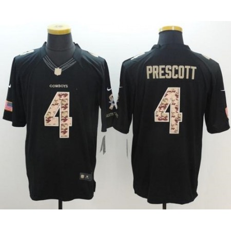 Cowboys #4 Dak Prescott Black Men's Stitched NFL Limited Salute To Service Jersey