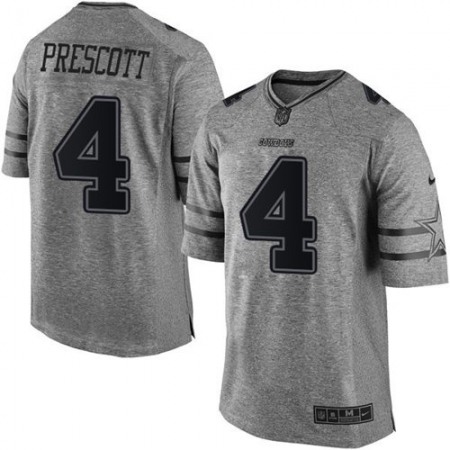 Cowboys #4 Dak Prescott Gray Men's Stitched NFL Limited Gridiron Gray Jersey