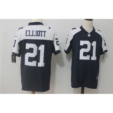 Men's Dallas Cowboys #21 Ezekiel Elliott Navy Blue Thanksgiving Stitched NFL Vapor Untouchable Limited Throwback Jersey