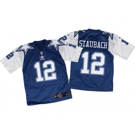 Cowboys #12 Roger Staubach Navy Blue/White Throwback Men's Stitched NFL Elite Jersey